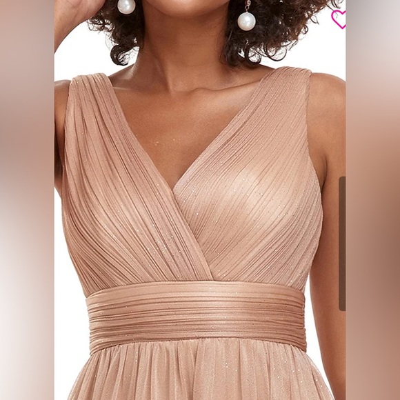 Double V Neck Floor Length Sparkly Evening Dress - Picture 2 of 3